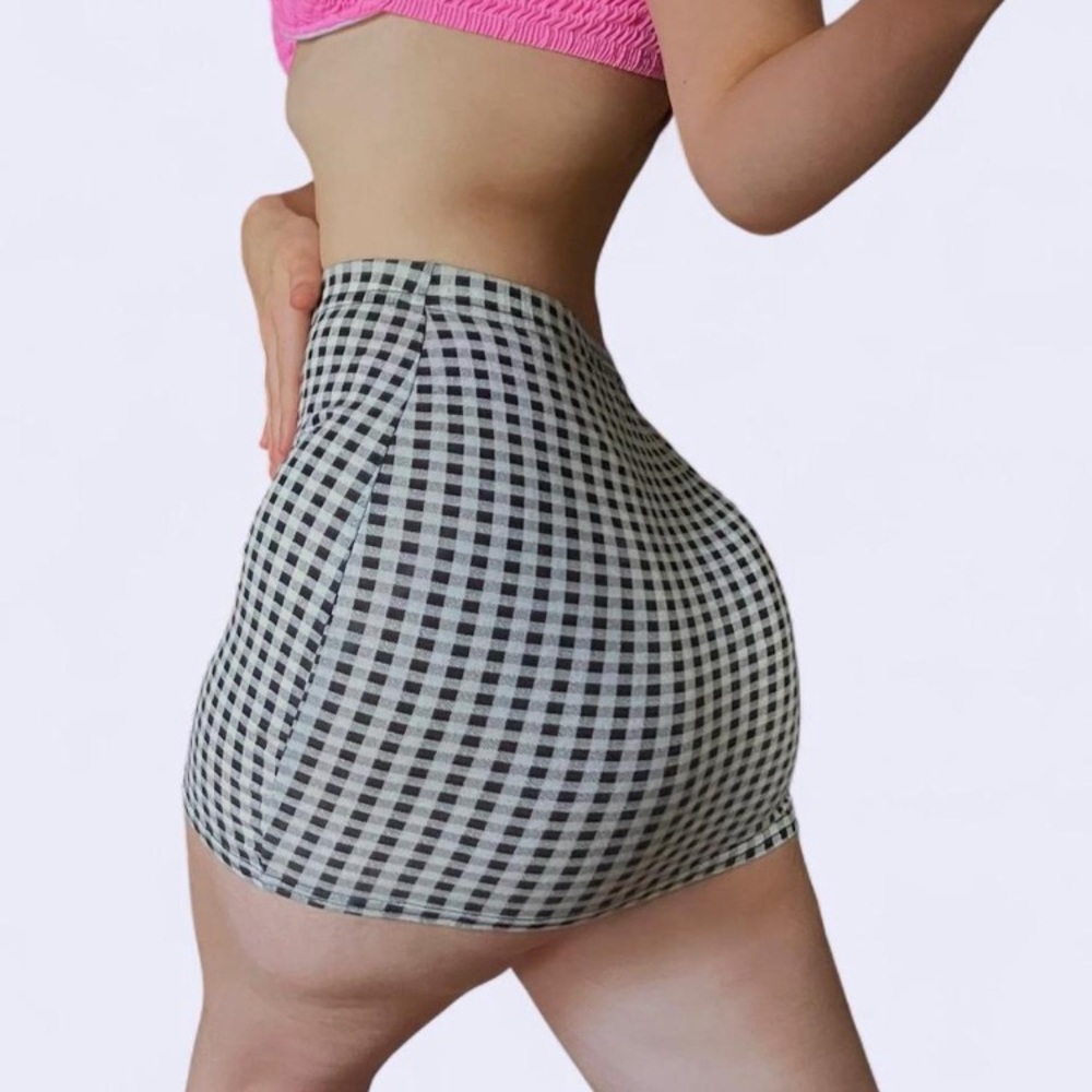 Boohoo Black & White Gingham Bodycon High Rise Mini Skirt